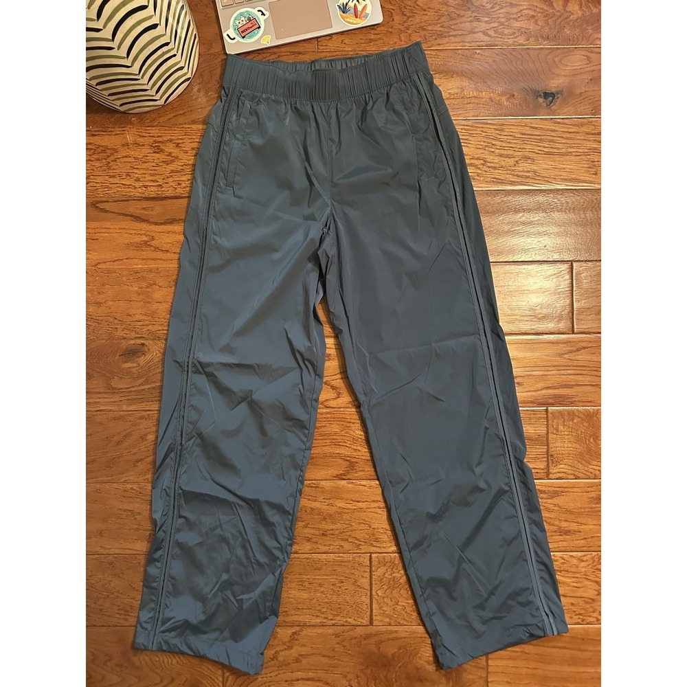 Athleta Women XS Rise Pant Gray Blue Shiny Stretch Taffeta Bungee Hem 472261